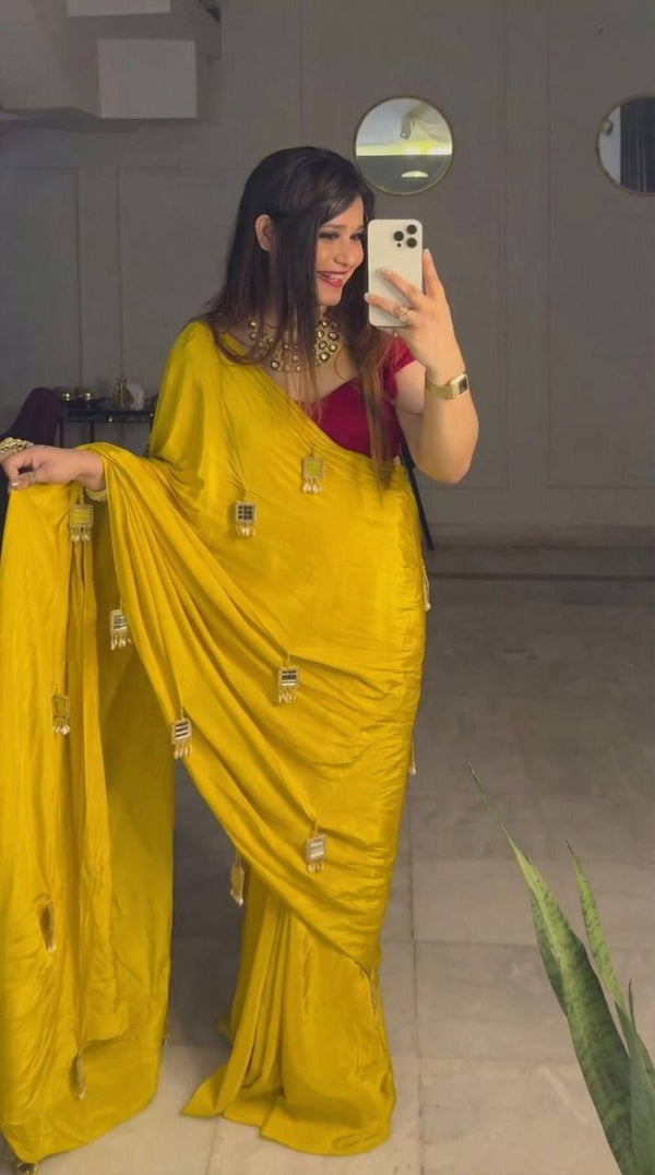 Most Viral Soft Chinnon With Real Mirror Work Saree