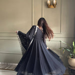 Beautifull Black Color Fox Georgette Fancy Work Anarkali