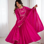 Pink Color Chanderi Silk With Hand Work Anarkali