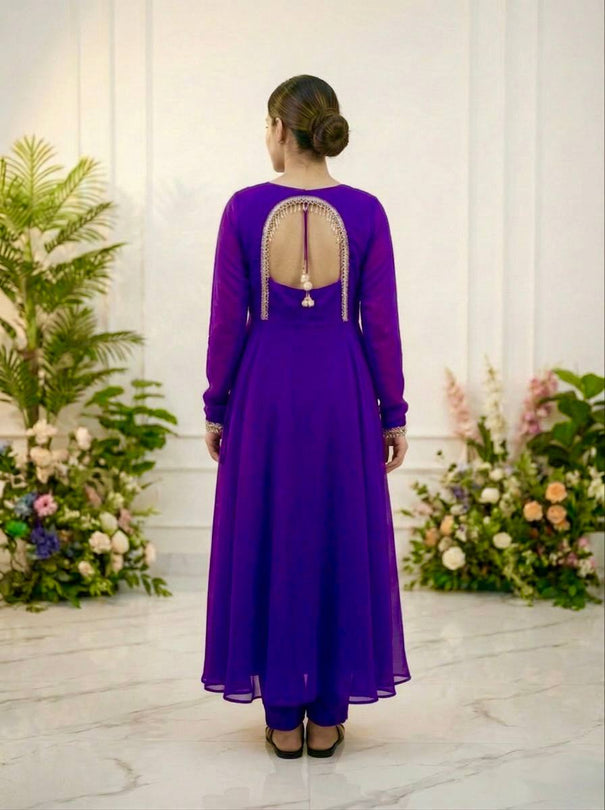 Beautiful Fox Georgette Anarkali Suit With Sequence Embroidery And Moti Lace Work