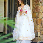 White Color Crunchy Chiffon With Hand Work Anarkali