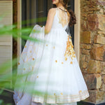 White Color Crunchy Chiffon With Hand Work Anarkali