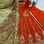 Orange Color Havy Embroidery Siqvas Work Gown Set
