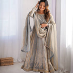 Beautifull Fandy Silk With Coding Sequience Work Gown