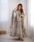 Beautifull Fandy Silk With Coding Sequience Work Gown