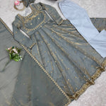 Beautifull Fandy Silk With Coding Sequience Work Gown