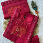 Beautifull Maroon Color Cotton Fabric With Hand Work Top Pent