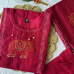 Beautifull Maroon Color Cotton Fabric With Hand Work Top Pent