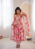 Sky Blue Color Muslin Print With Floral Work Anarkali