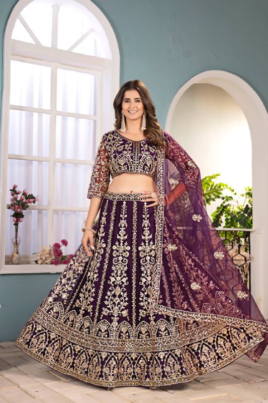 Wedding Special Butterfly Net With Sequience Coding Work Lehenga