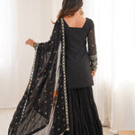 Black Color Heavy Georgette Embroider Work Top Sharara