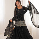 Black Color Heavy Georgette Embroider Work Top Sharara