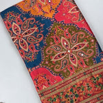 Beautiful Japan Satin Saree With Digital Print Aari & Mirror Work