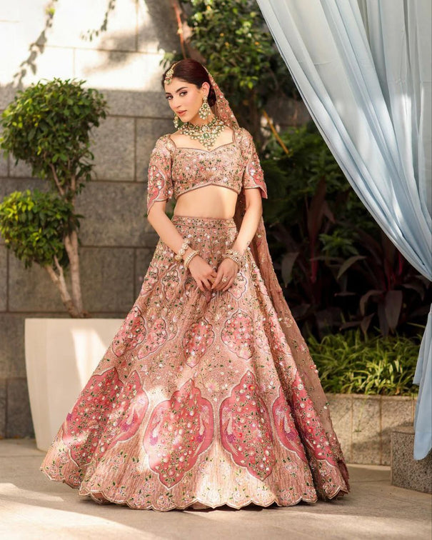 Premium Slub Silk Embroidered Lehenga Choli with Butterfly Net Dupatta