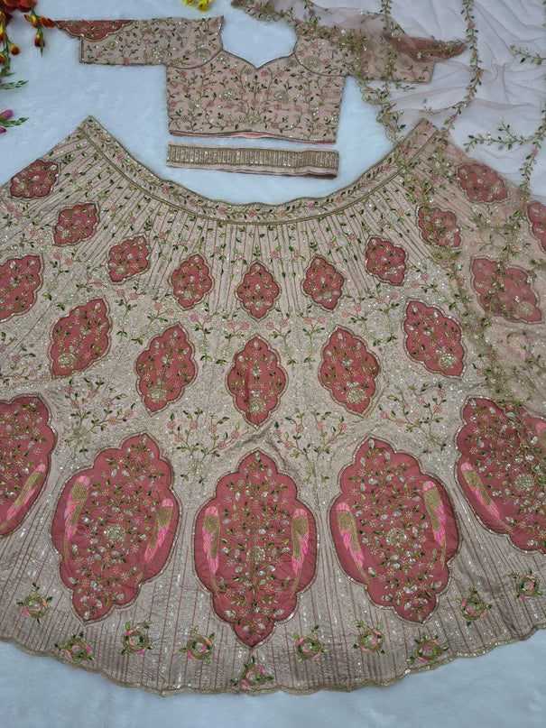 Premium Slub Silk Embroidered Lehenga Choli with Butterfly Net Dupatta