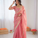 Beautiful Fendy Silk Saree With Fancy Lace And Sequin Embroidery Work