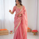 Beautiful Fendy Silk Saree With Fancy Lace And Sequin Embroidery Work