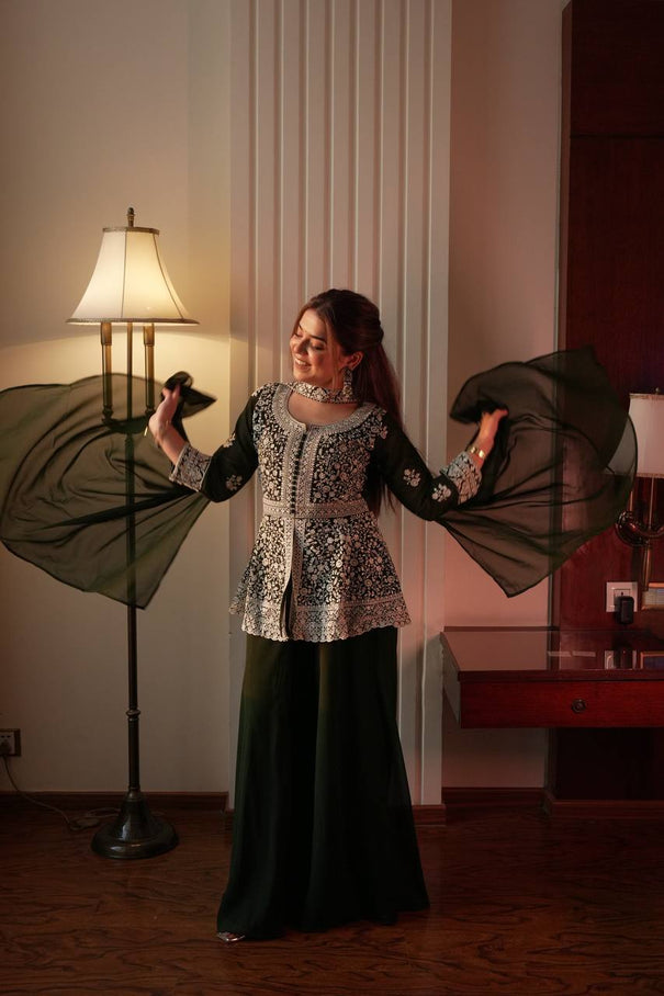 Most Viral Georgette Sequience Embroidery Work Top Plazzo