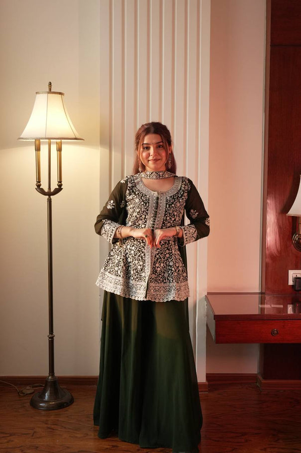 Most Viral Georgette Sequience Embroidery Work Top Plazzo