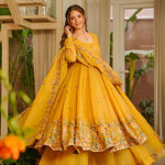 Yellow Color Crunchy Silk With Thread & Sequience Work Anarkali