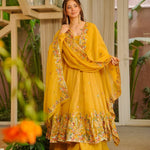 Yellow Color Crunchy Silk With Thread & Sequience Work Anarkali