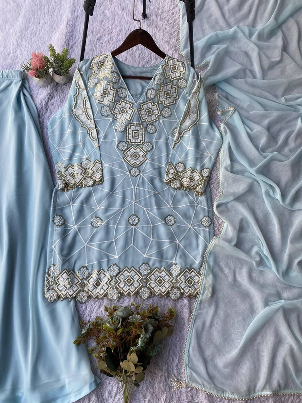 Beautiful Georgette Plazzo Suit with Sequence Embroidery Work