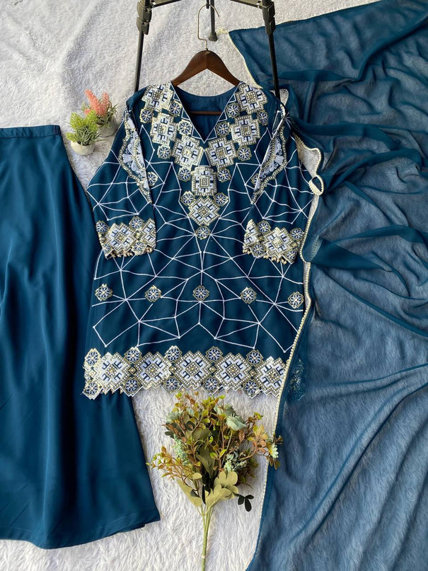 Beautiful Georgette Plazzo Suit with Sequence Embroidery Work