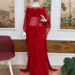 Beautifull Faux Georgette Embroidery With Real Mirror Work Saree