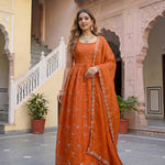 Elegant Fandy Silk Embroidered Gown Set with Sequence Work Dupatta