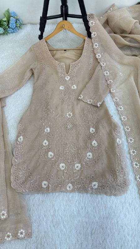 Beautifull Currency Silk With Thread And Sequience Work Top Plazzo