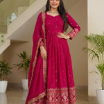 Blooming Vichitra Silk Emboidery Sequence Design Work Crap Silk Top Pent