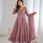 Beautiful Elegant Heavy Fox Georgette With Handwork Neck Anarkali Gown Set