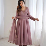 Beautiful Elegant Heavy Fox Georgette With Handwork Neck Anarkali Gown Set