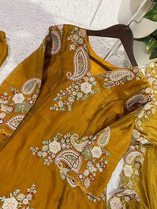 Beautiful Elegant Rich Look Fendy Sequence Embroidery Work Top Pant