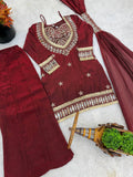 Beautifull Fendy Silk With Real Mirror Work Top Plazzo