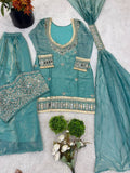 Beautifull Fendy Silk With Real Mirror Work Top Plazzo