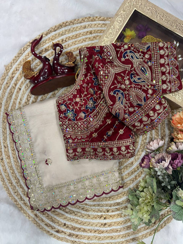 Beautifull Soft Rangoli Silk With Sequience Embroidery Work Saree