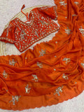 Beautifull Fandy Sattin With Khatli Brits Work Saree
