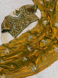 Beautifull Fandy Sattin With Khatli Brits Work Saree