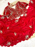Beautifull Fandy Sattin With Khatli Brits Work Saree