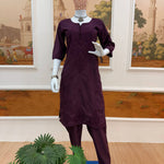Wine Color Pure Cotton With Embroidery Work Top Pent