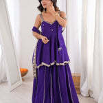 Beautifull Purple Color Soft Chinon With Hand Mirror Work Top Plazzo