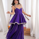 Beautifull Purple Color Soft Chinon With Hand Mirror Work Top Plazzo