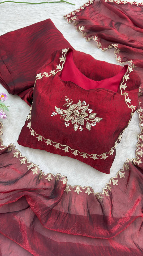 Beautiful Look Fendi Satin Gown With Sequence Embroidery Zari Work Plazzo