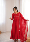 Red Color Fox Blooming Georgette Yoke Dori Work Gown