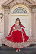 Faux Georgette Fabric With Embroidery Work Gown