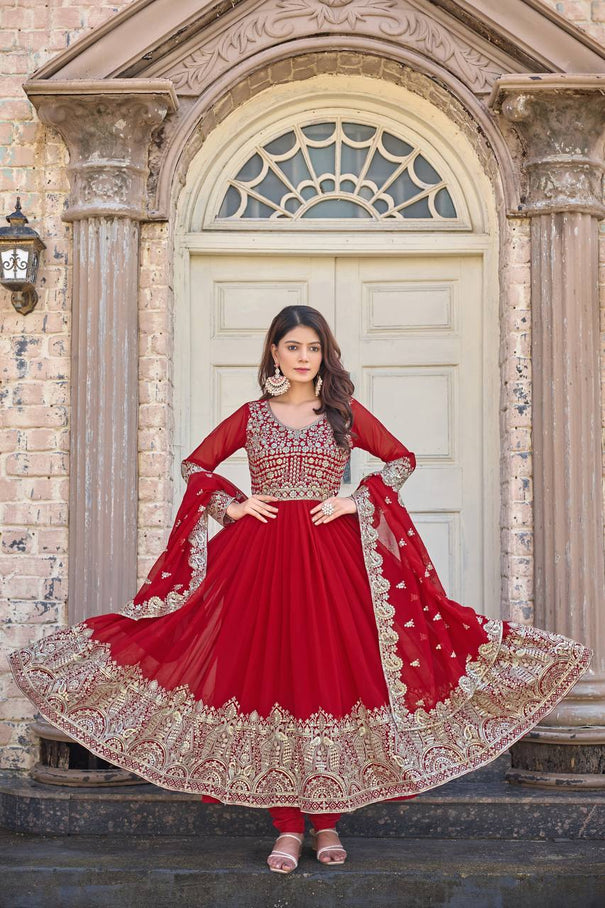 Faux Georgette Fabric With Embroidery Work Gown