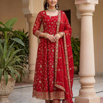 Beautiful Elegant Rich Look Embroidery Sequence Zari Work Fandy Silk Gown Set
