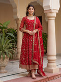 Beautiful Elegant Rich Look Embroidery Sequence Zari Work Fandy Silk Gown Set