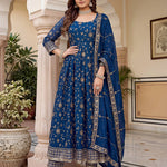Beautiful Elegant Rich Look Embroidery Sequence Zari Work Fandy Silk Gown Set